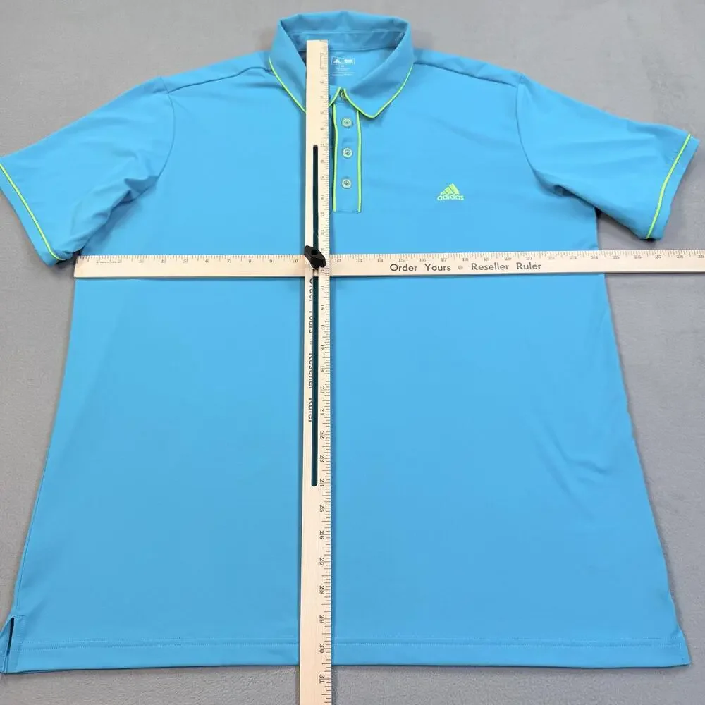Adidas Golf Polo Shirt Mens XL Blue Solid Neon Trim Stretch Performance Top